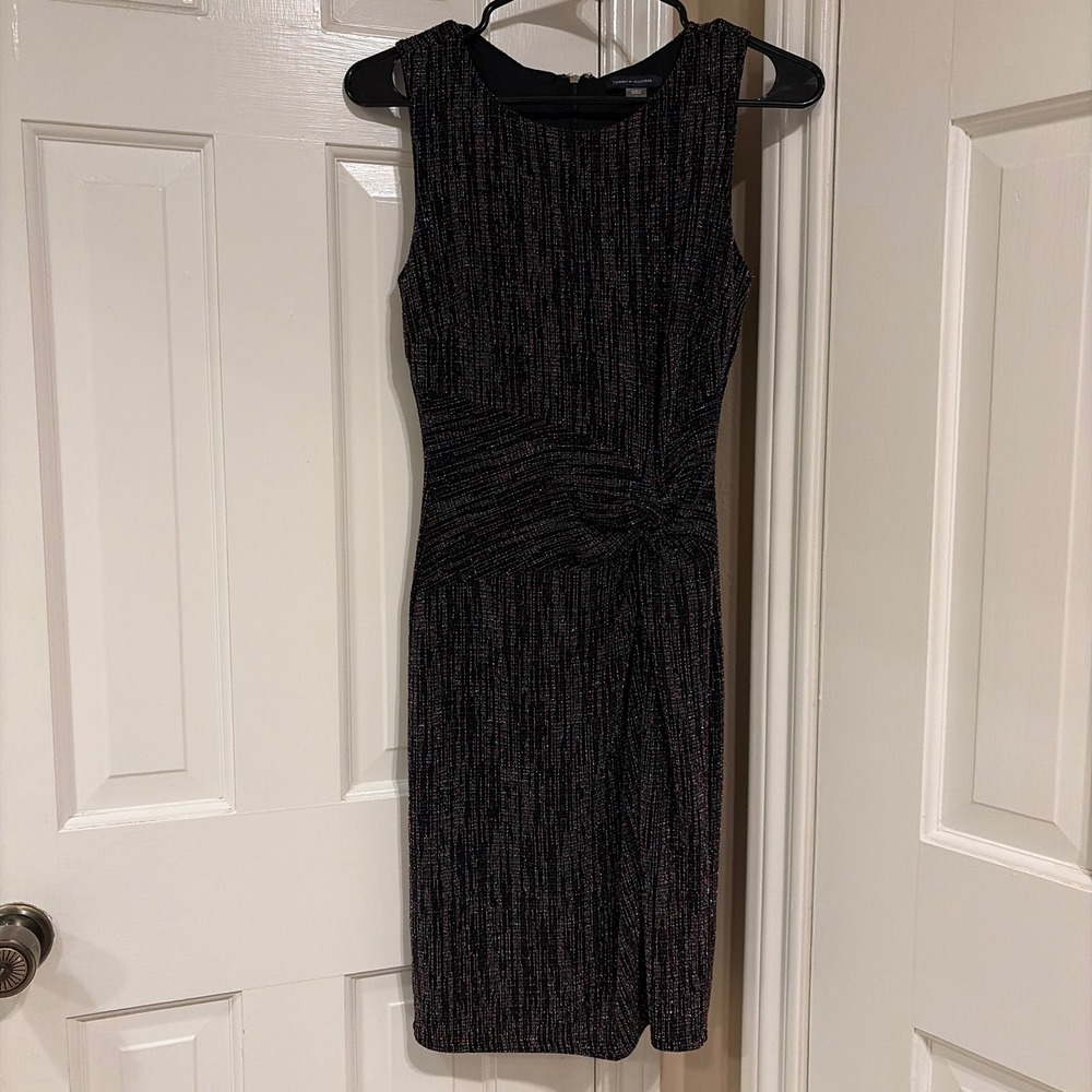 Tommy Hilfiger Womens Sleeveless Sheath Dress Black Rainbow Metallic 4 Shimmer